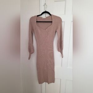 Chic Long-Sleeve Beige Dress